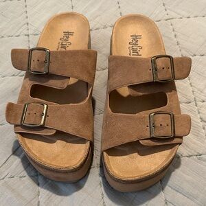 Hey Girl by Corkys Wannabe Platform Brown Suede Sandals